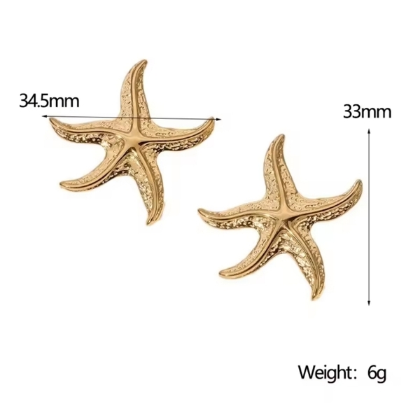 Golden Starfish Earrings - Picture 6 of 9